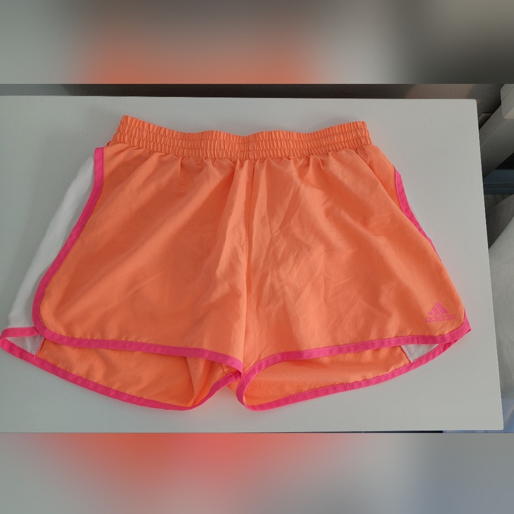 Adidas Women's Orange Shorts with Pink Trim